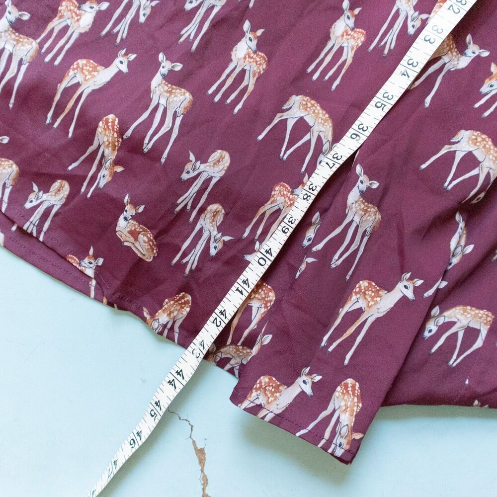 eShatki Maroon Deer Print Crepe Short Sleeve Wrap Dress Size XL/1X - Picture 6 of 9